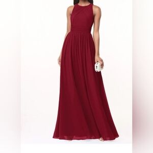 Azazie Harper Red Burgundy Pleated Chiffon Bridesmaids Maxi Dress Size C /XS 0